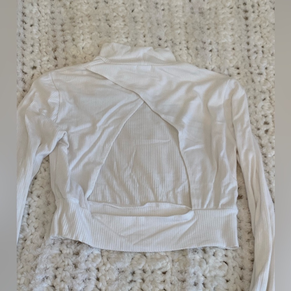 Garage open back long sleeve mock neck ribbed tee